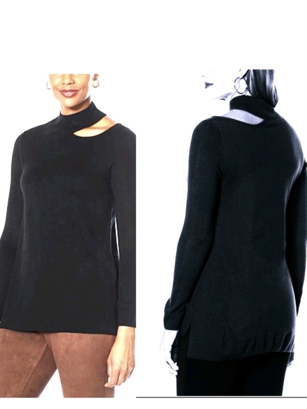 Women's Black Cutout Turtleneck Sweater Medium